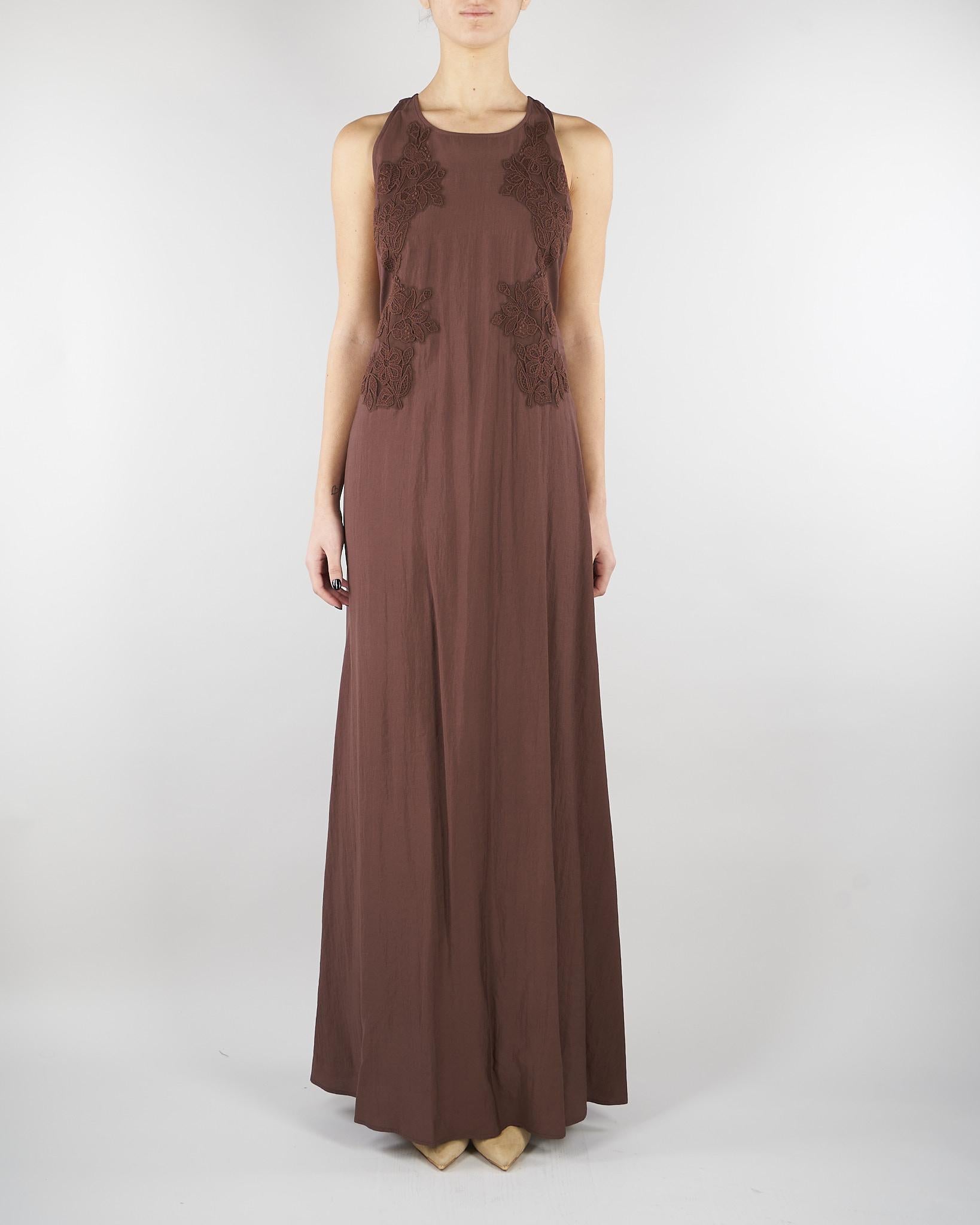Abito Marrone svasato con pizzo ricamato D48EQ058ES7 MFB24 ERMANNO BY ERMANNO SCERVINO 
