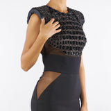 Abito Nero in crêpe leggero e tulle con ricami cocco AB83457E2 110 ELISABETTA FRANCHI 