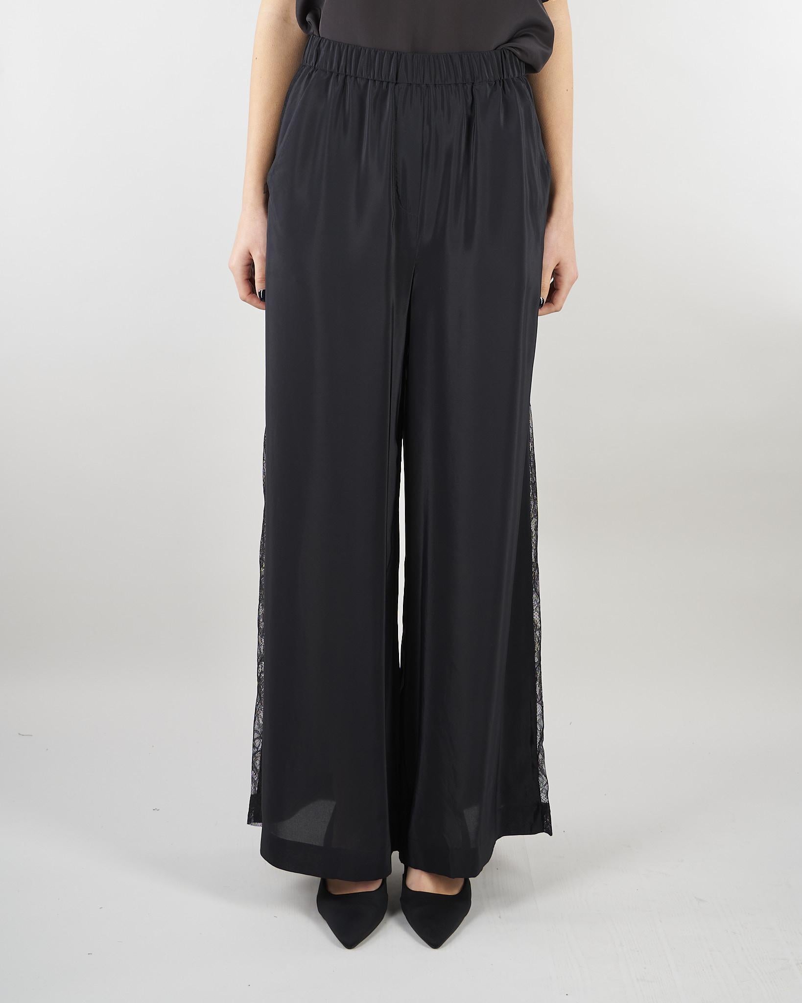 Pantalone Nero wide leg con inserti in pizzo SP5NT031 0001 ICONA 