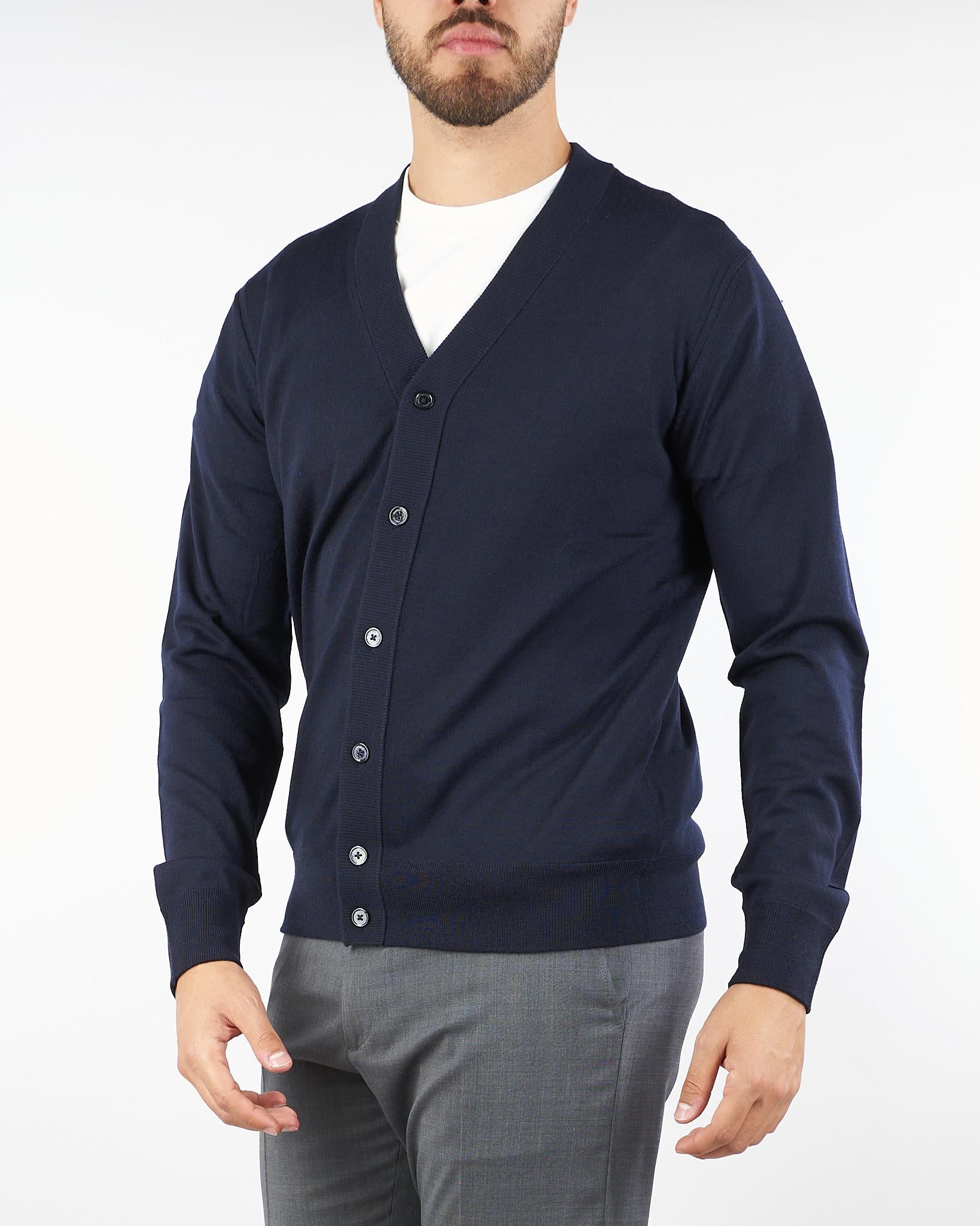 Cardigan Blu in pura lana merinos finezza 16 A005F001 6462 PAOLO PECORA 