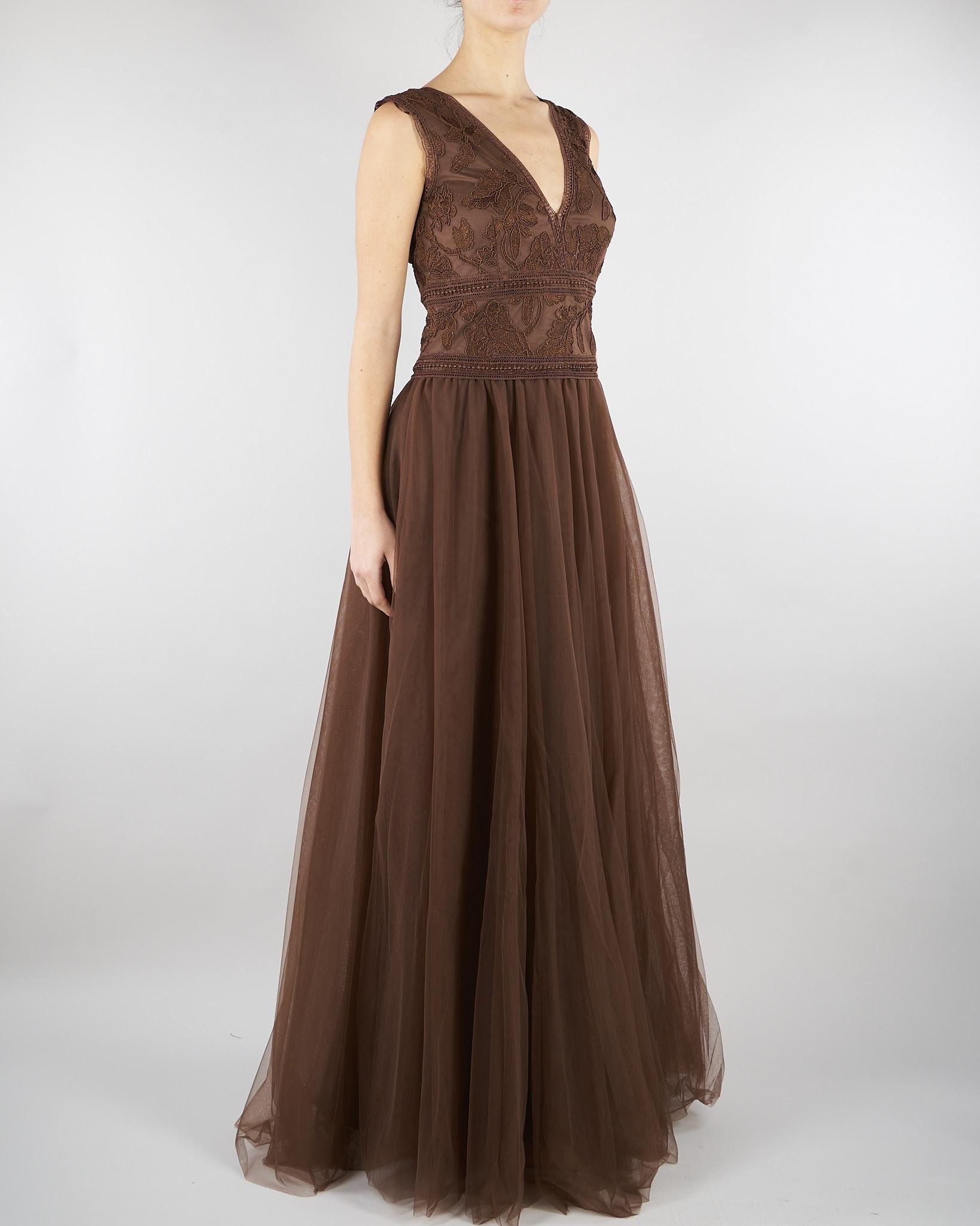 Abito lungo Marrone in tulle con ricami in pizzo D48EQ071ER4 MFB24 ERMANNO BY ERMANNO SCERVINO 
