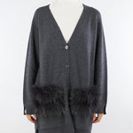 Cardigan Antracite in pura lana e cashmere con inserti in vera pelliccia V53516 98 VANISE' 