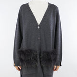 Cardigan Antracite in pura lana e cashmere con inserti in vera pelliccia V53516 98 VANISE' 