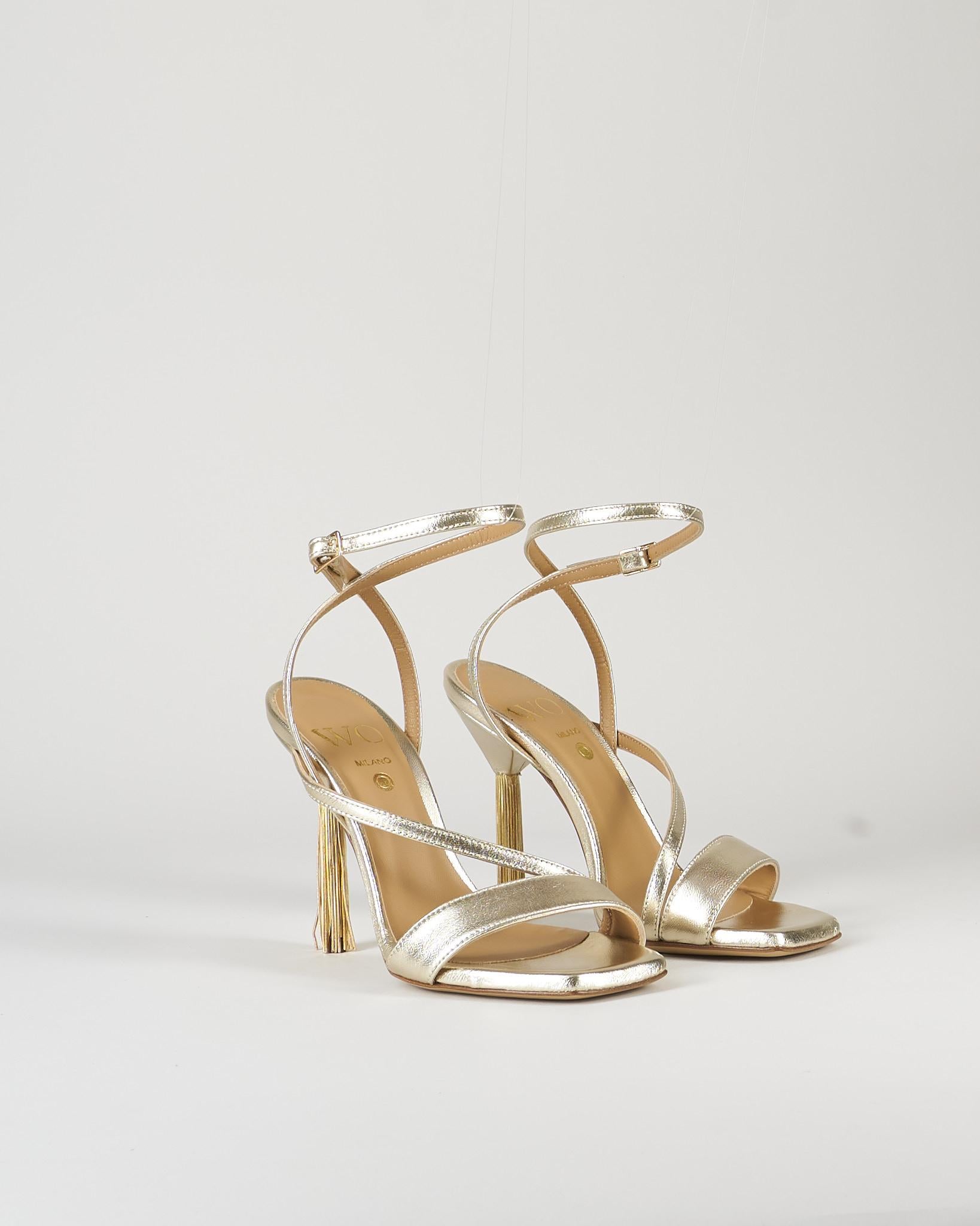 Sandalo Oro in pelle lamè con tacco con frange W395 50 WO MILANO 