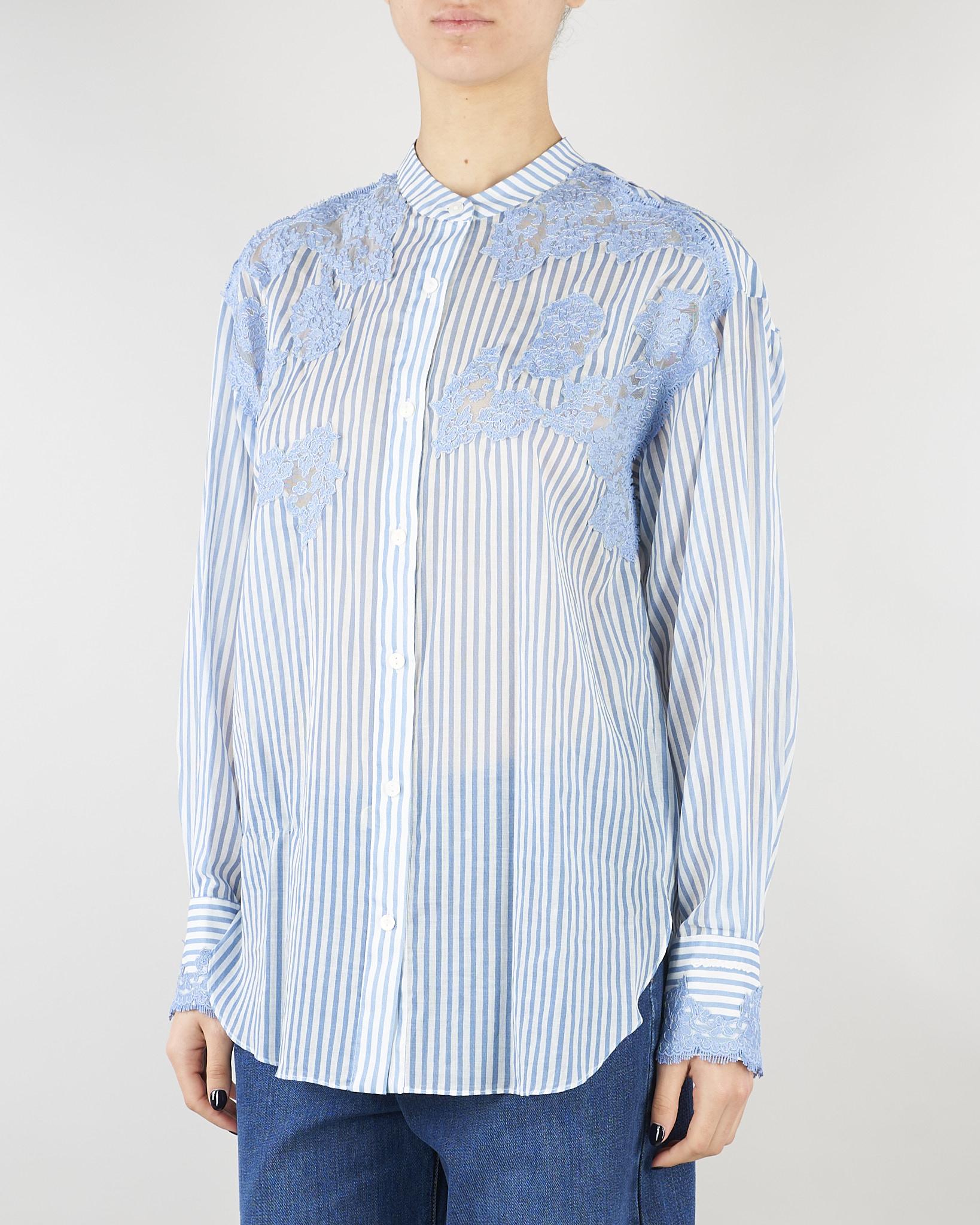 Camicia Azzurro a righe con pizzo ricamato D48EK020ES3 MFB33 ERMANNO BY ERMANNO SCERVINO 