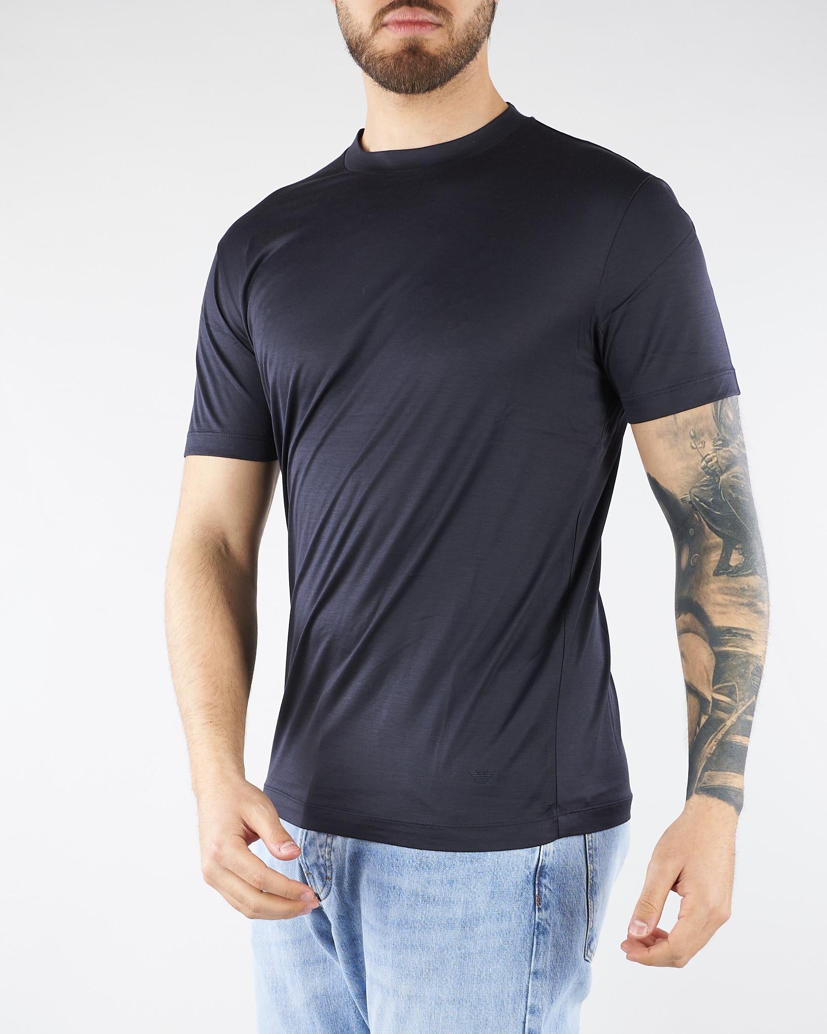 T-shirt Blu in misto lyocell e cotone con logo al fondo EM006691AF10017 UB118 EMPORIO ARMANI 