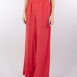 Pantalone Rosso in misto viscosa e seta con elastico in vita