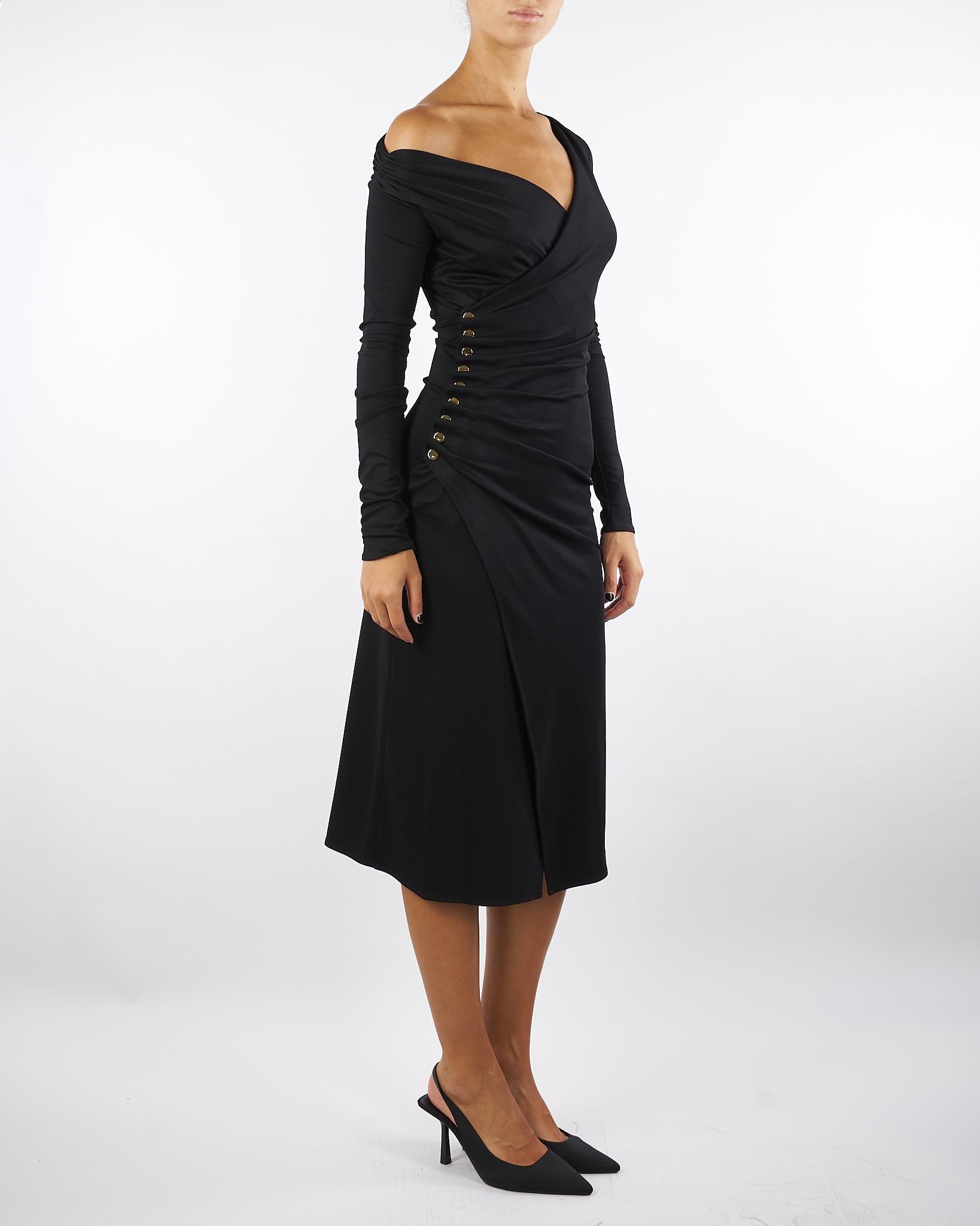 Abito Nero in jersey con bottoni gioiello AB82257E2 110 ELISABETTA FRANCHI 