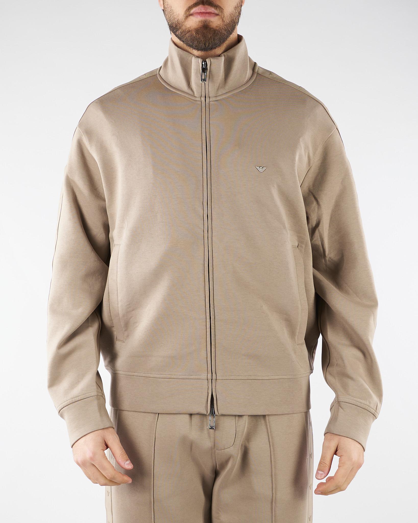 Felpa Beige full zip in double jersey con banda logata EM005222AF10013 U6107 EMPORIO ARMANI 