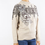 Maglia Beige in lana jacquard con pizzo RF5161MS038 P9158 BLUGIRL 