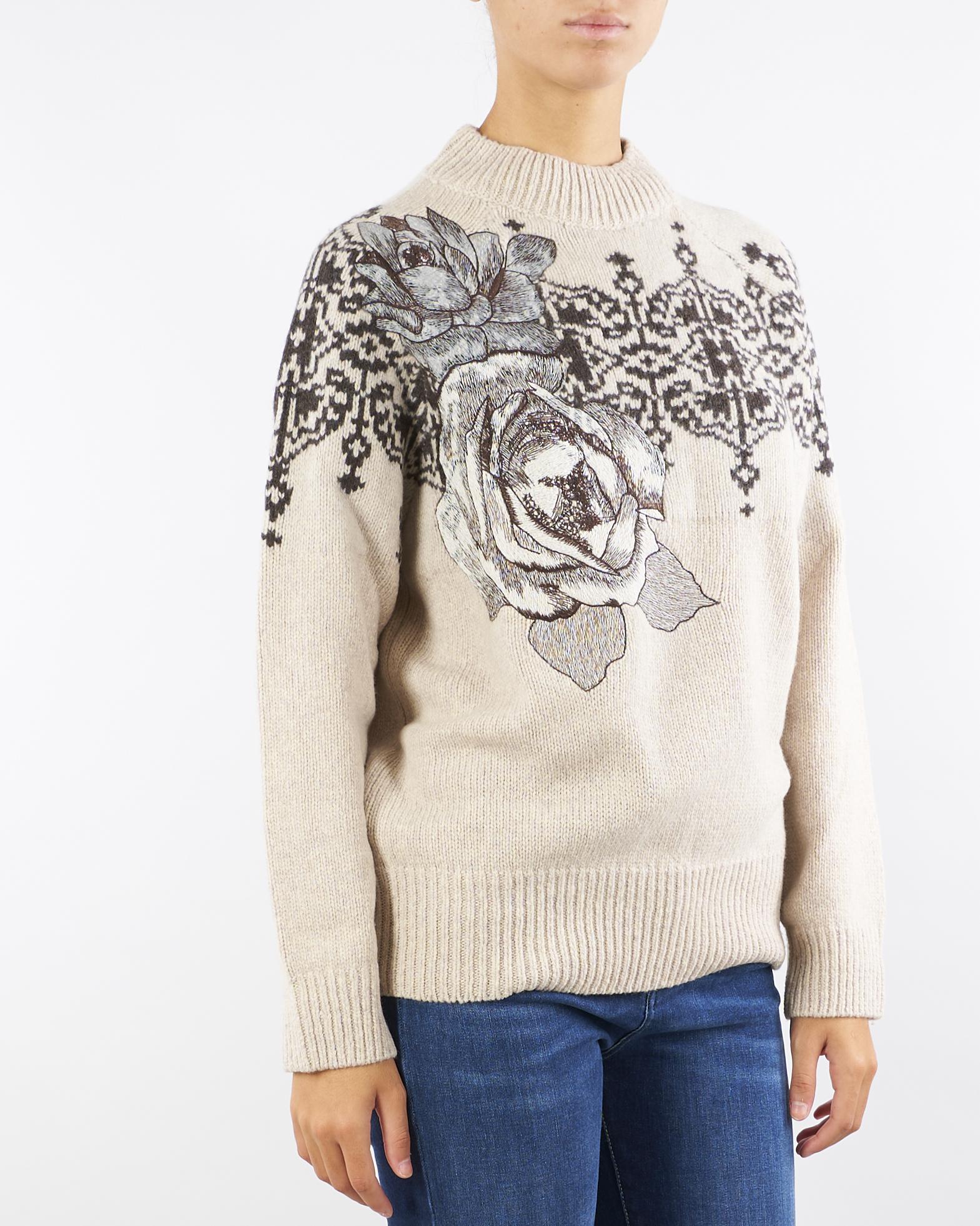 Maglia Beige in lana jacquard con pizzo RF5161MS038 P9158 BLUGIRL 