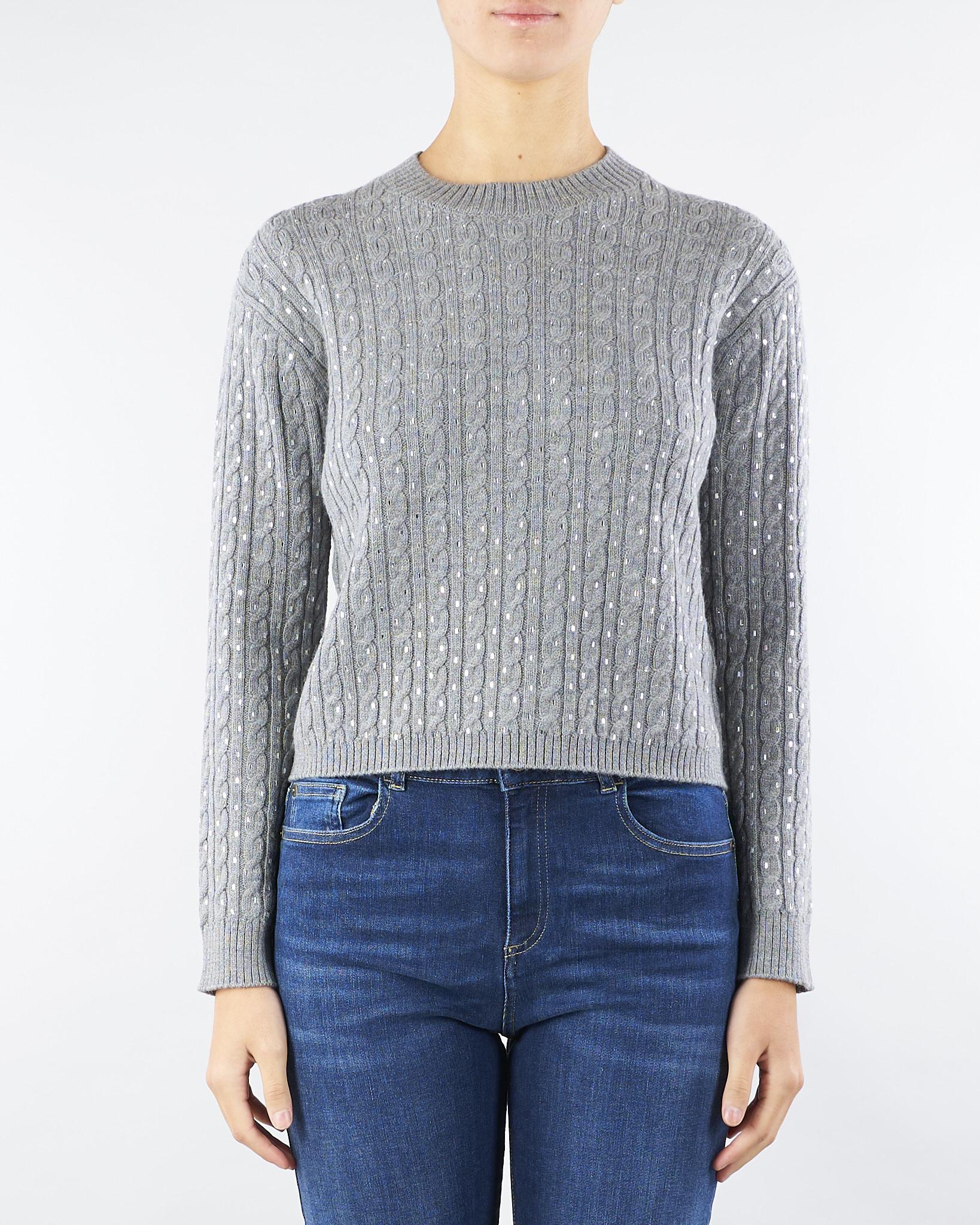 Maglia Grigio in lana a treccia con ricamo vetro specchiato USSURI 2 MAX MARA STUDIO 