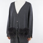 Cardigan Antracite in pura lana e cashmere con inserti in vera pelliccia V53516 98 VANISE' 