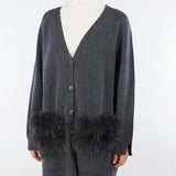Cardigan Antracite in pura lana e cashmere con inserti in vera pelliccia V53516 98 VANISE' 