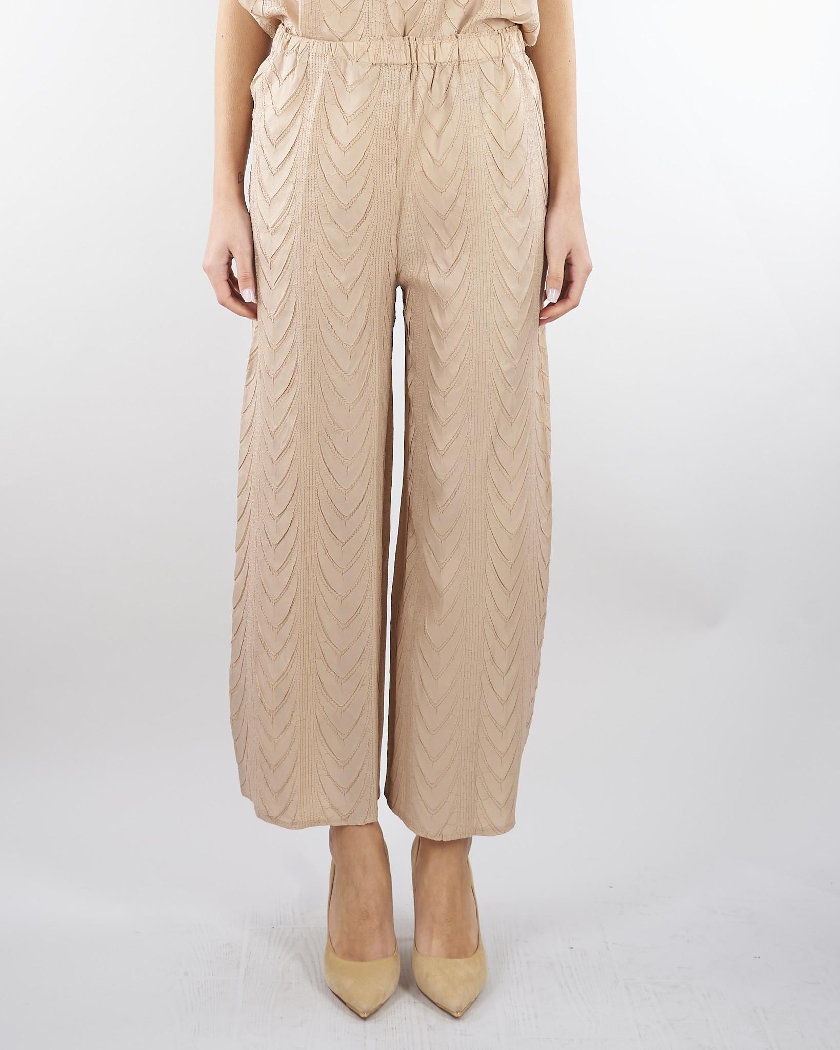 Pantalone Beige plissettato disegno treccia M6PY02 435 MEIMEIJ 