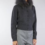 Cardigan in pura lana e cashmere con collo in vera pelliccia Vanise'
