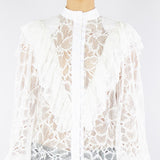 Camicia Bianco in pizzo con rouches