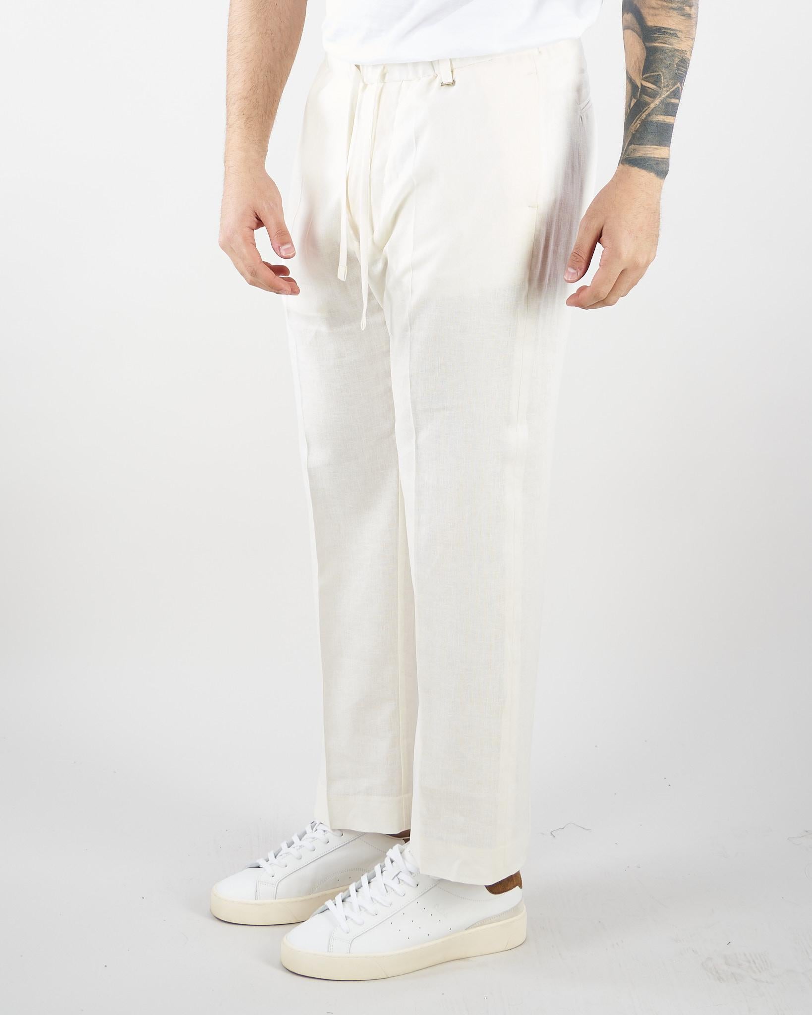 Pantalone Bianco in lino con elastico PA3702 2 I'M BRIAN 