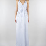 Abito Celeste in satin con drappeggio SS260381 25 ELEH 