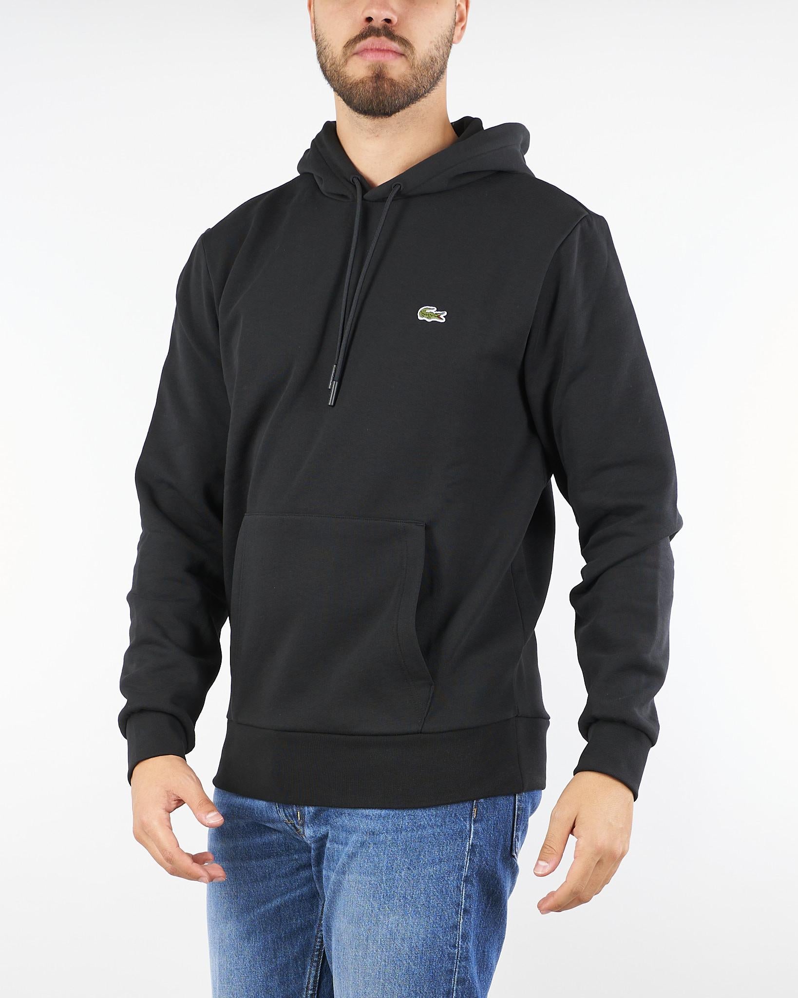 Felpa Nero con cappuccio e ricamo logo in pile SH9623 031 LACOSTE 
