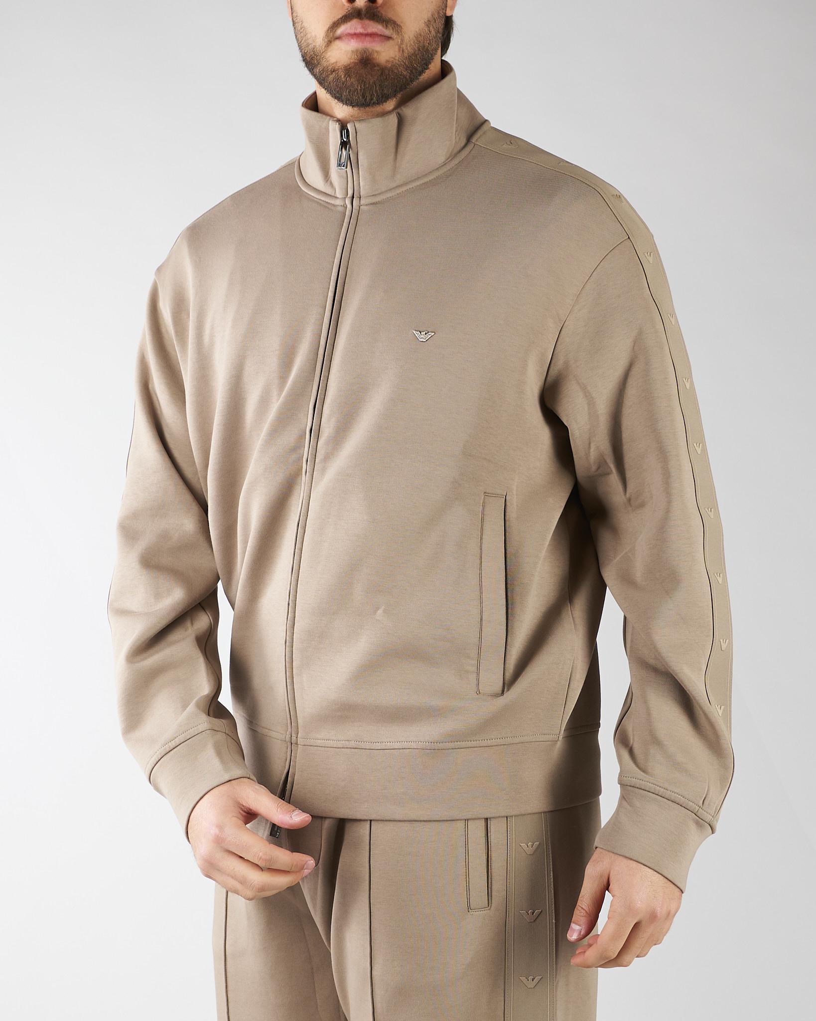 Felpa Beige full zip in double jersey con banda logata EM005222AF10013 U6107 EMPORIO ARMANI 