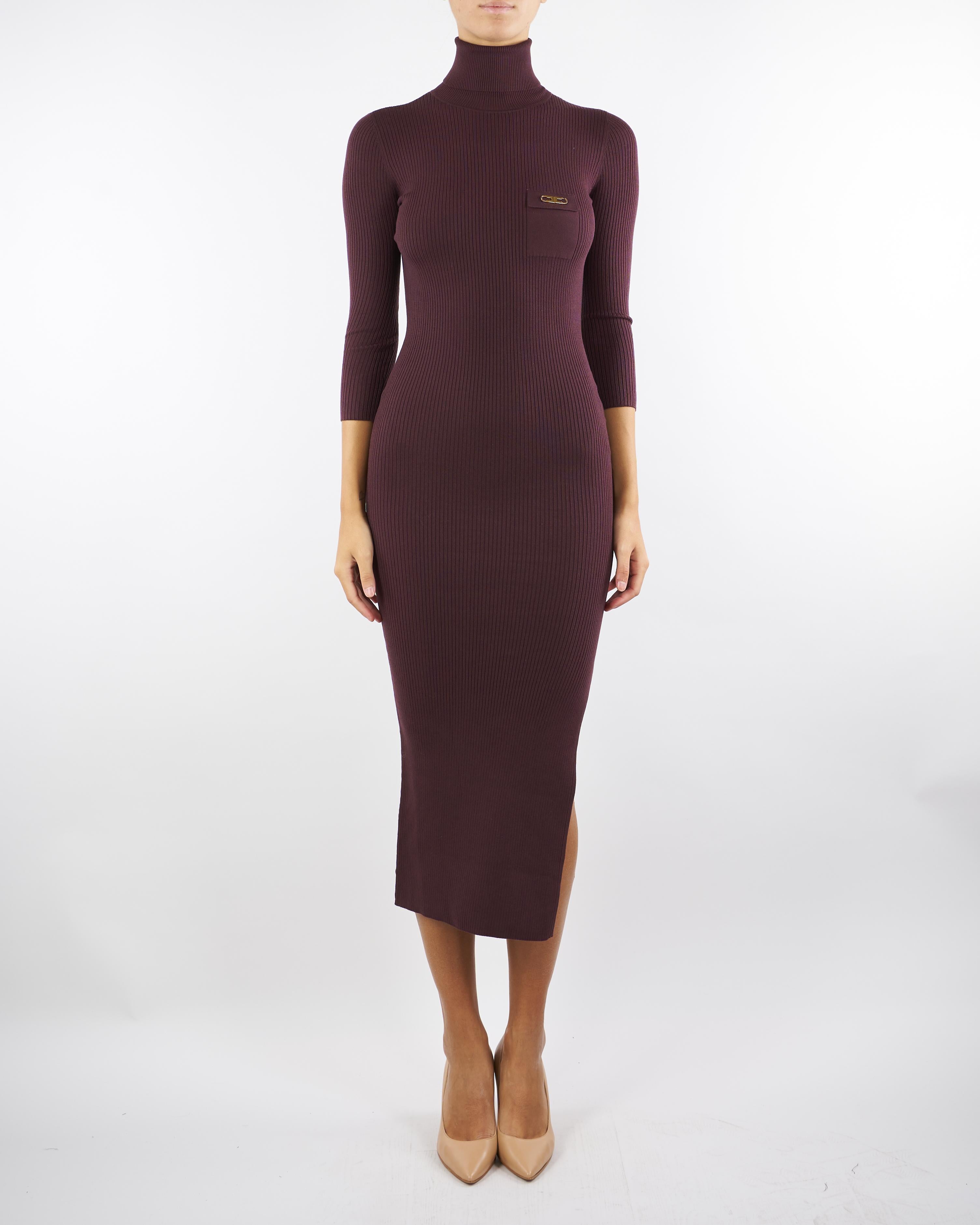 Abito Merlot in maglia a costine con taschino AM23B56E2 EA4 ELISABETTA FRANCHI 