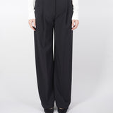 Pantaloni Nero in crêpe con dettagli in raso