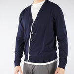 Cardigan Blu in cotone con profili a contrasto A008F100 6685 PAOLO PECORA 