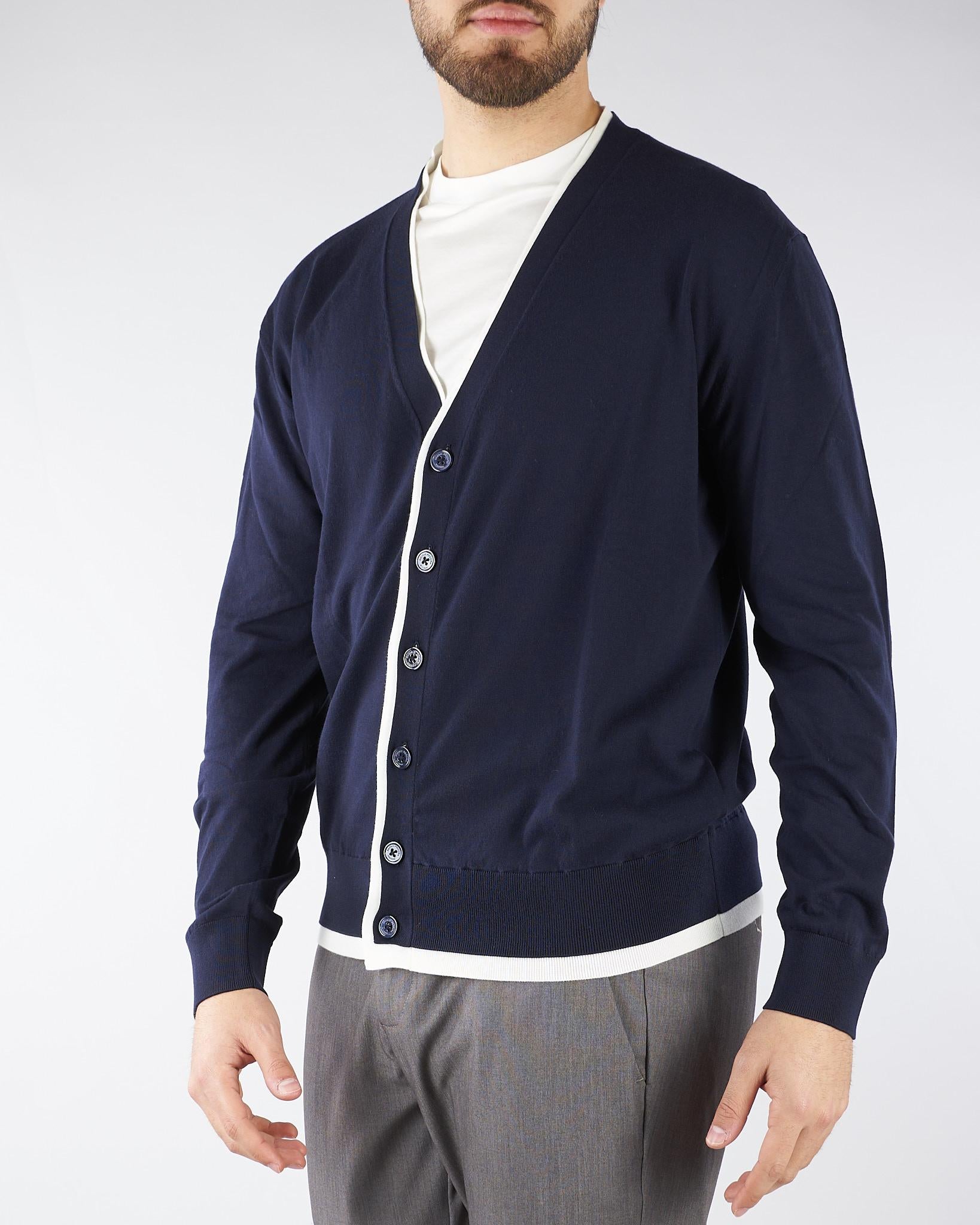 Cardigan Blu in cotone con profili a contrasto A008F100 6685 PAOLO PECORA 