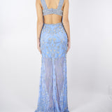 Abito lungo in tulle con ricamo pietre