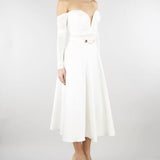 Gonna Avorio in duchesse con logo gioiello GO15661E2 360 ELISABETTA FRANCHI 