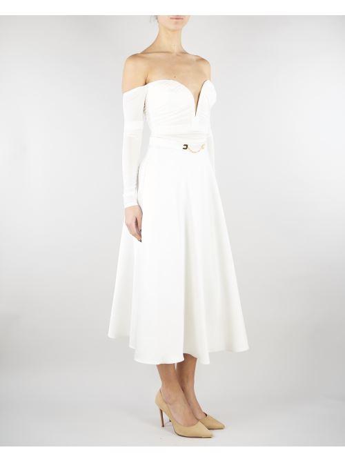Gonna Avorio in duchesse con logo gioiello GO15661E2 360 ELISABETTA FRANCHI 