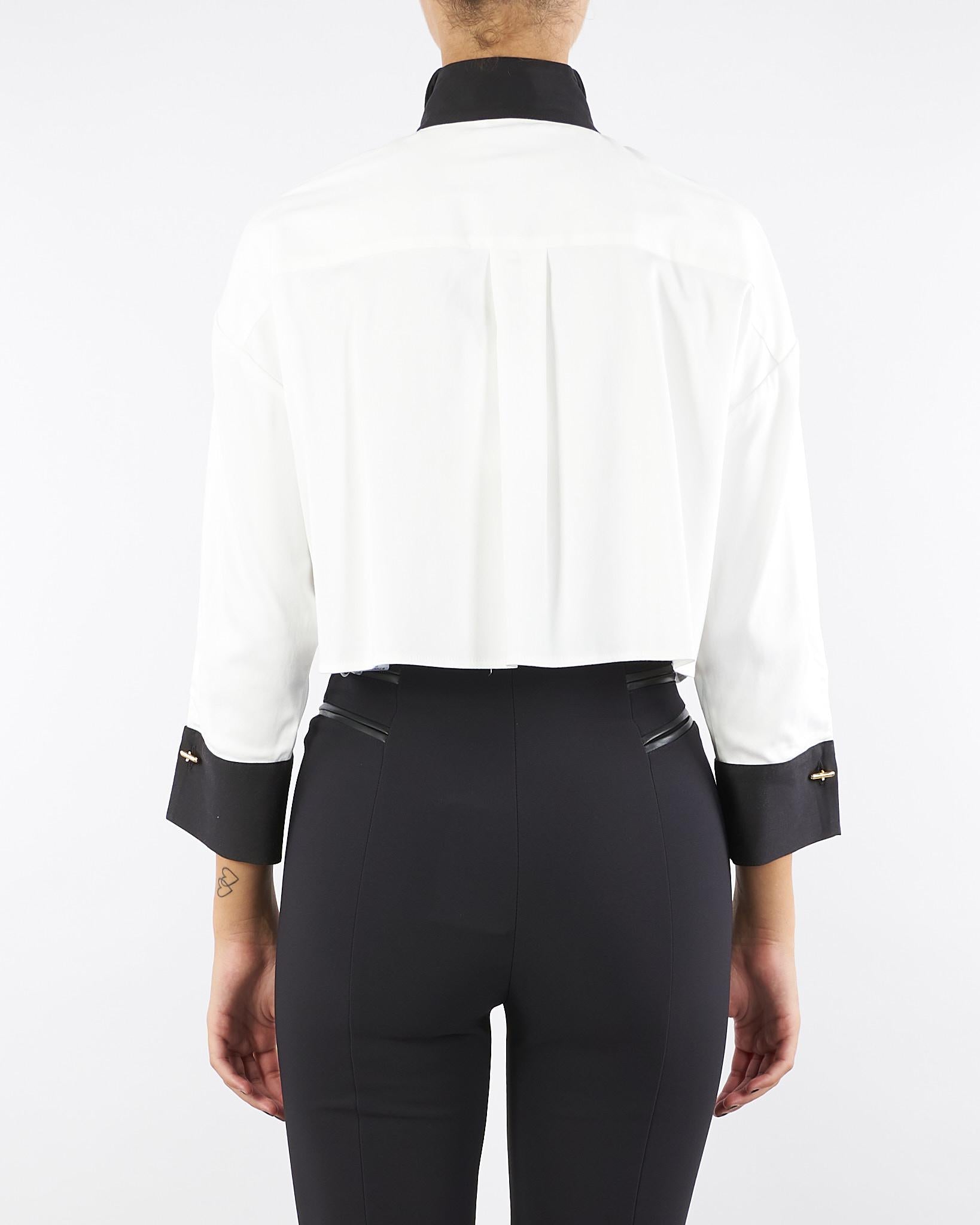 Camicia bicolor Bianco-Nero cropped in cotone CA10056E2 221 ELISABETTA FRANCHI 