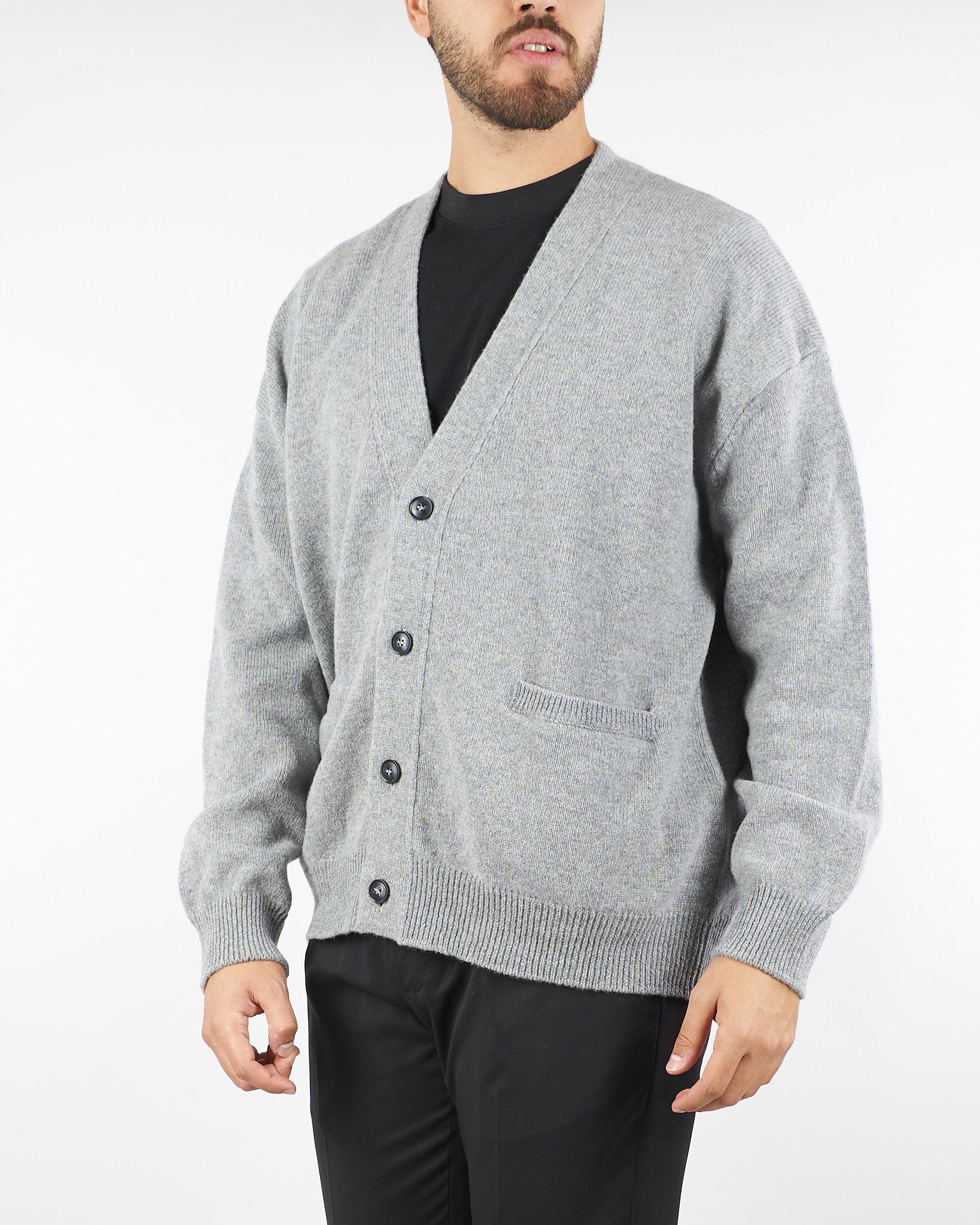 Cardigan Grigio in pura lana e cashmere relaxed fit F5PKMACA037 100 A PAPER KID 