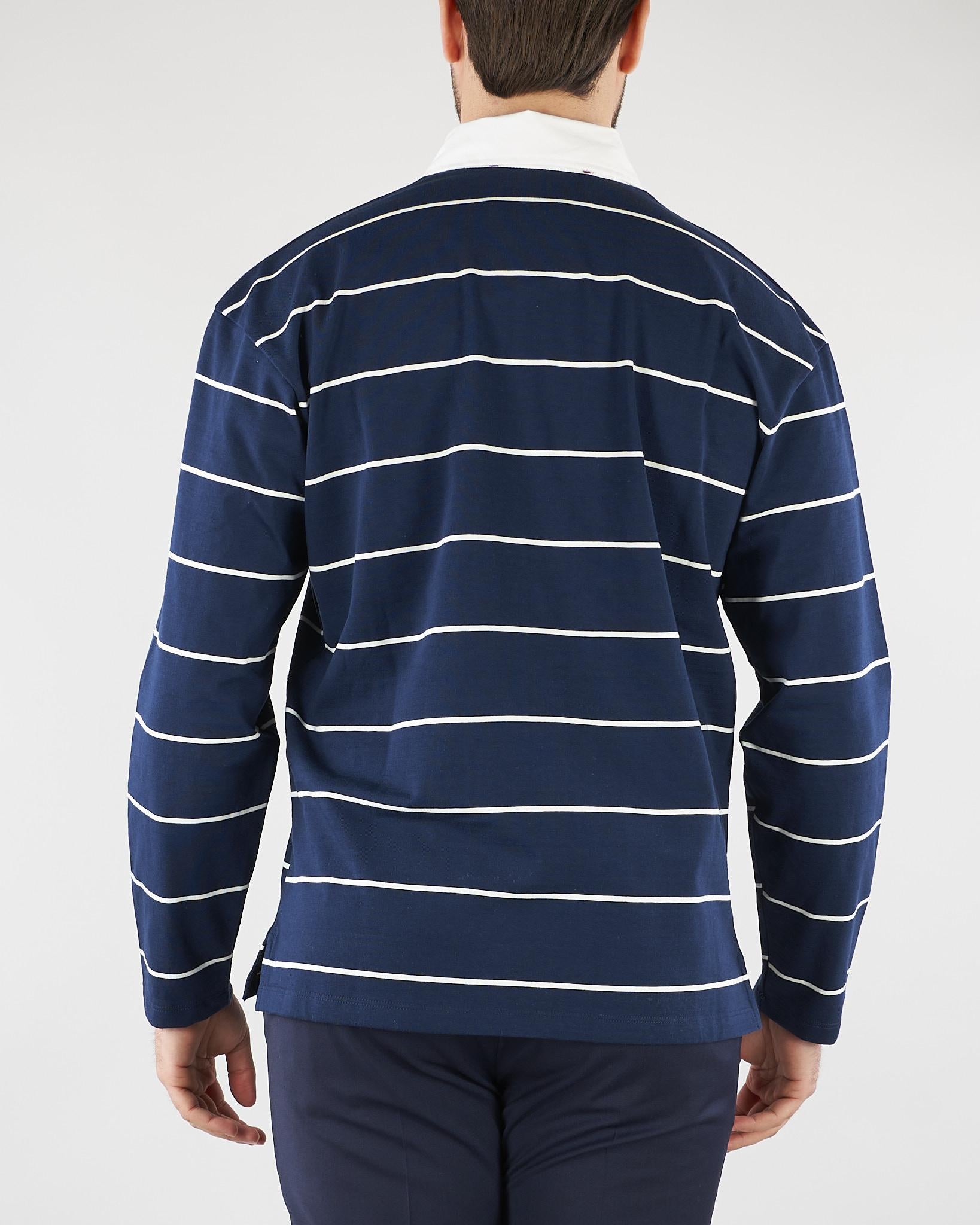 Polo Blu a righe con colletto a contrasto B6AB0011 88 AMARANTO 