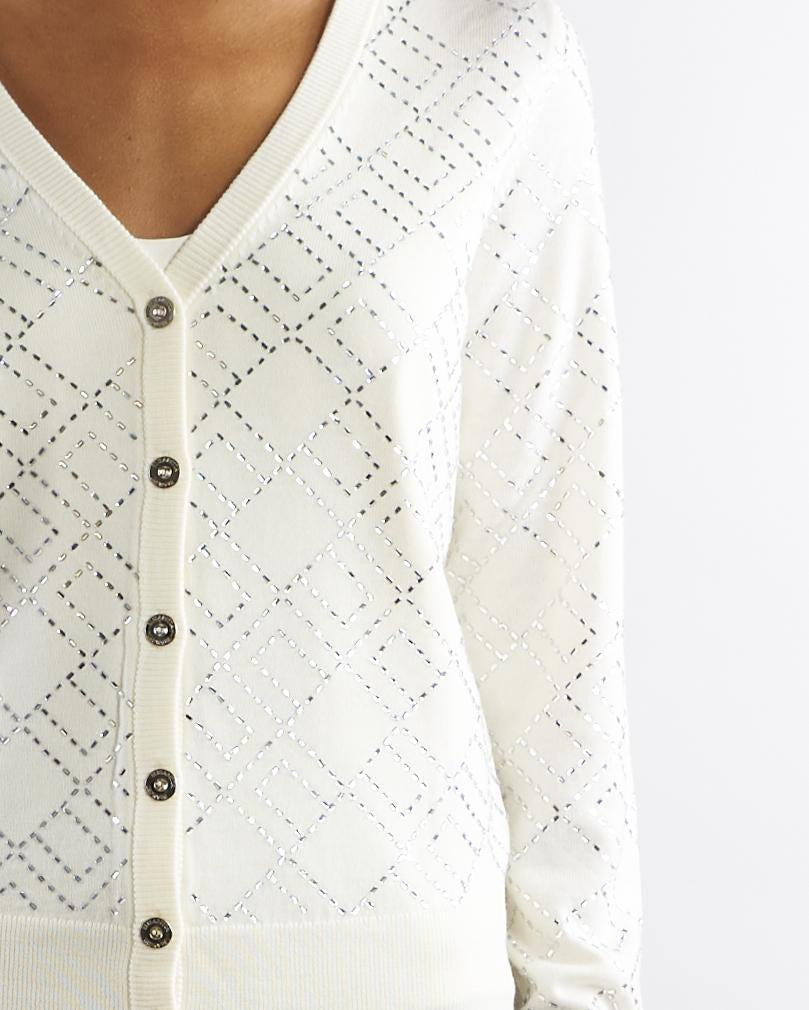 Cardigan Milk-Silver in lana con cristalli MK26B56E2 EH9 ELISABETTA FRANCHI 