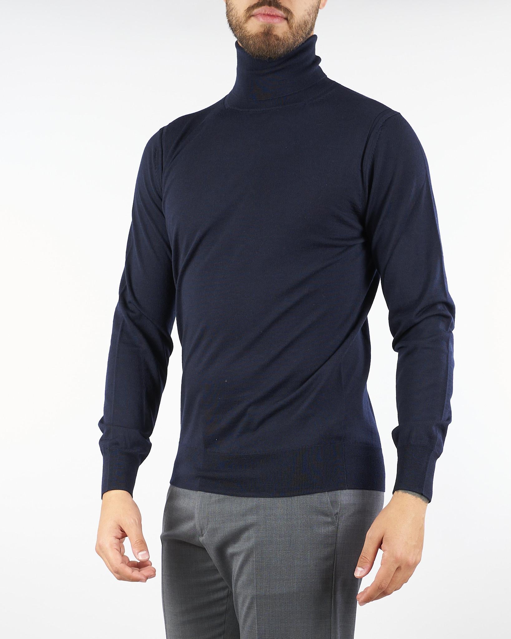 Maglia Dolcevita Blu in pura lana merinos finezza 16 A003F001 6462 PAOLO PECORA 