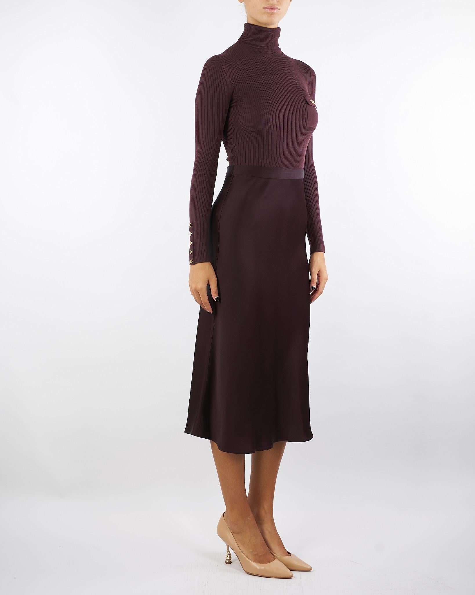 Abito Merlot in maglia a costine e raso con taschino AM06B56E2 EA4 ELISABETTA FRANCHI 