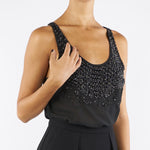 Tuta Nero in georgette e crêpe con cristalli TU06357E2 110 ELISABETTA FRANCHI 