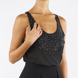 Tuta Nero in georgette e crêpe con cristalli TU06357E2 110 ELISABETTA FRANCHI 