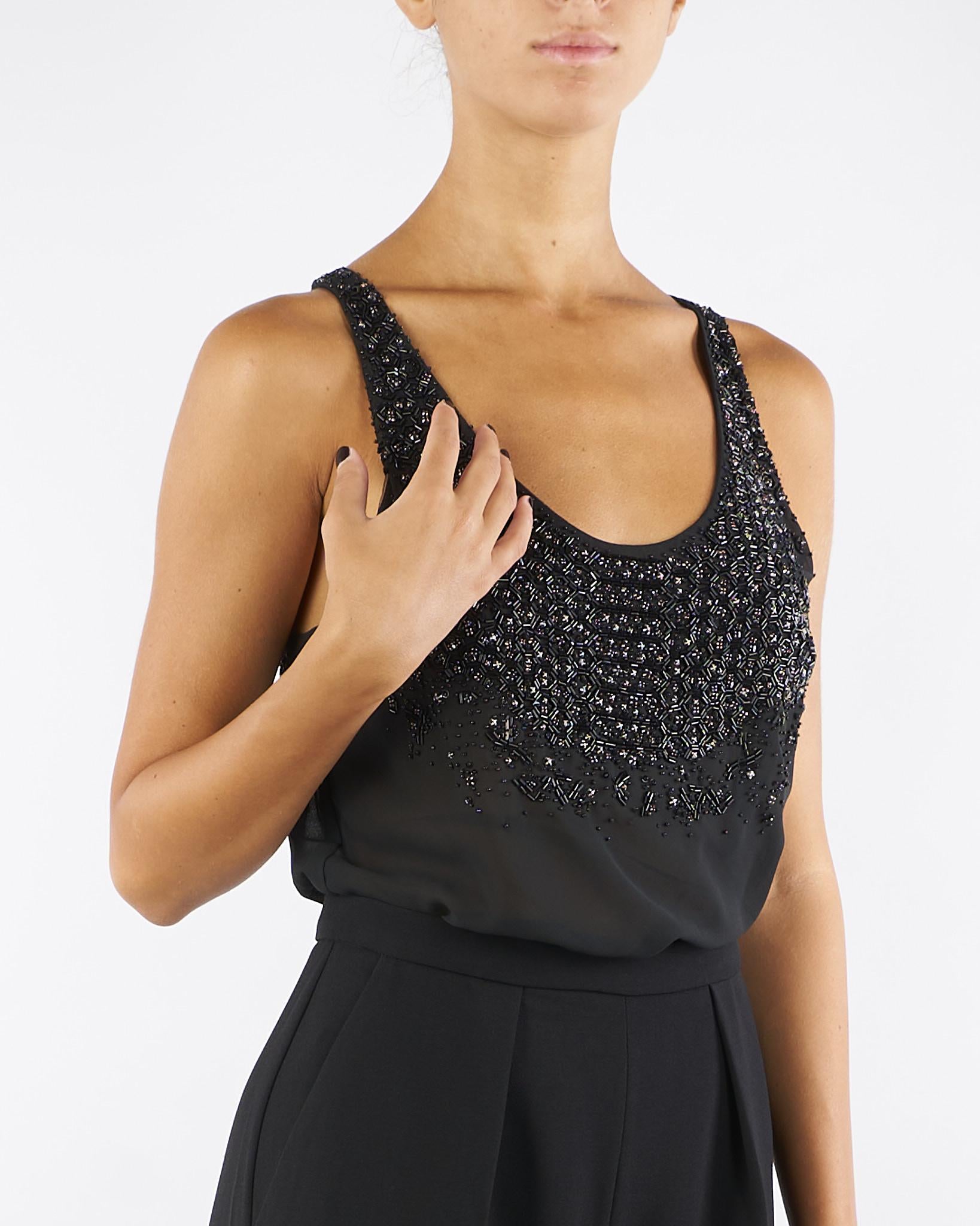 Tuta Nero in georgette e crêpe con cristalli TU06357E2 110 ELISABETTA FRANCHI 