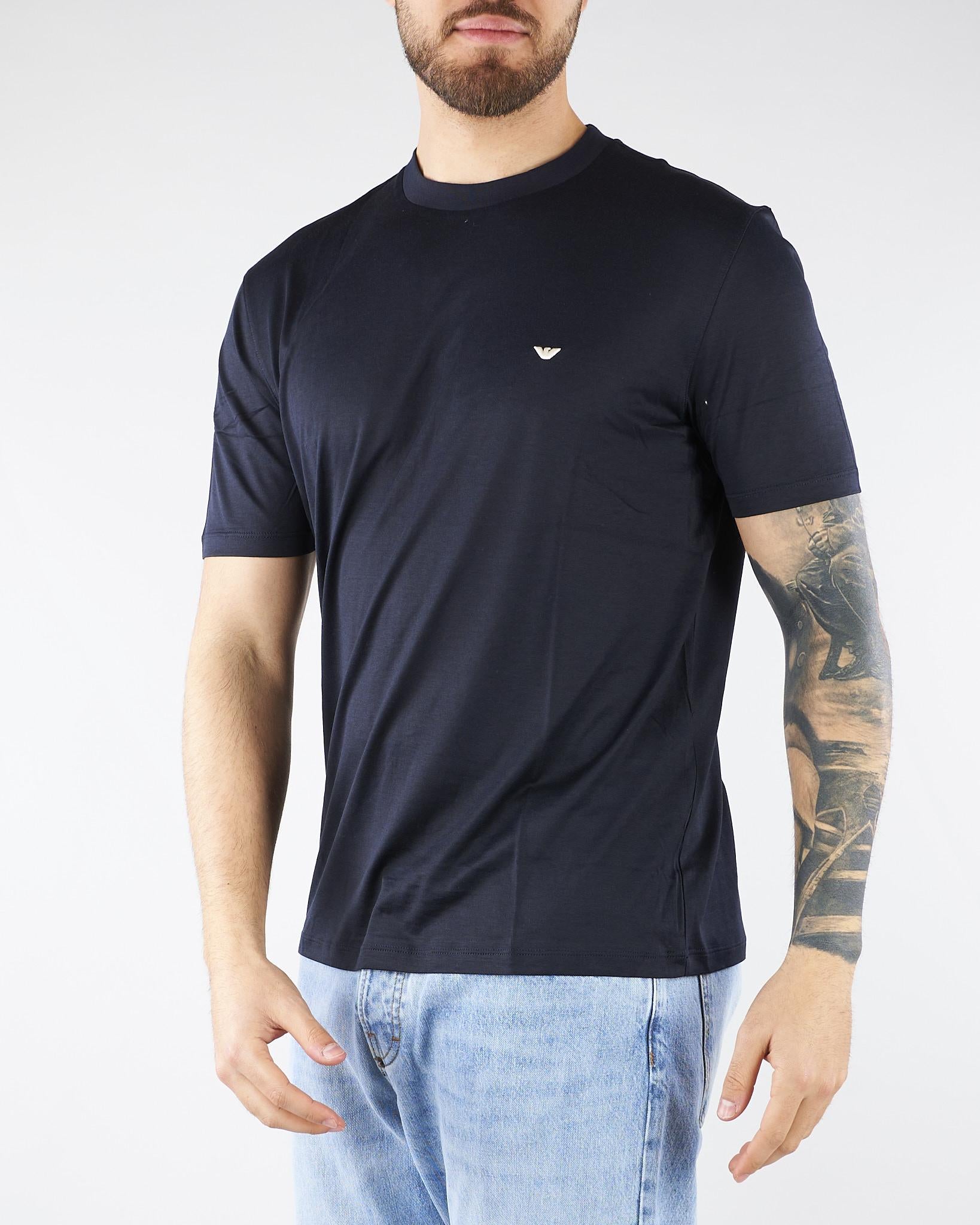 T-shirt Blu in jersey lyocell con logo EM004592AF13747 UB118 EMPORIO ARMANI 