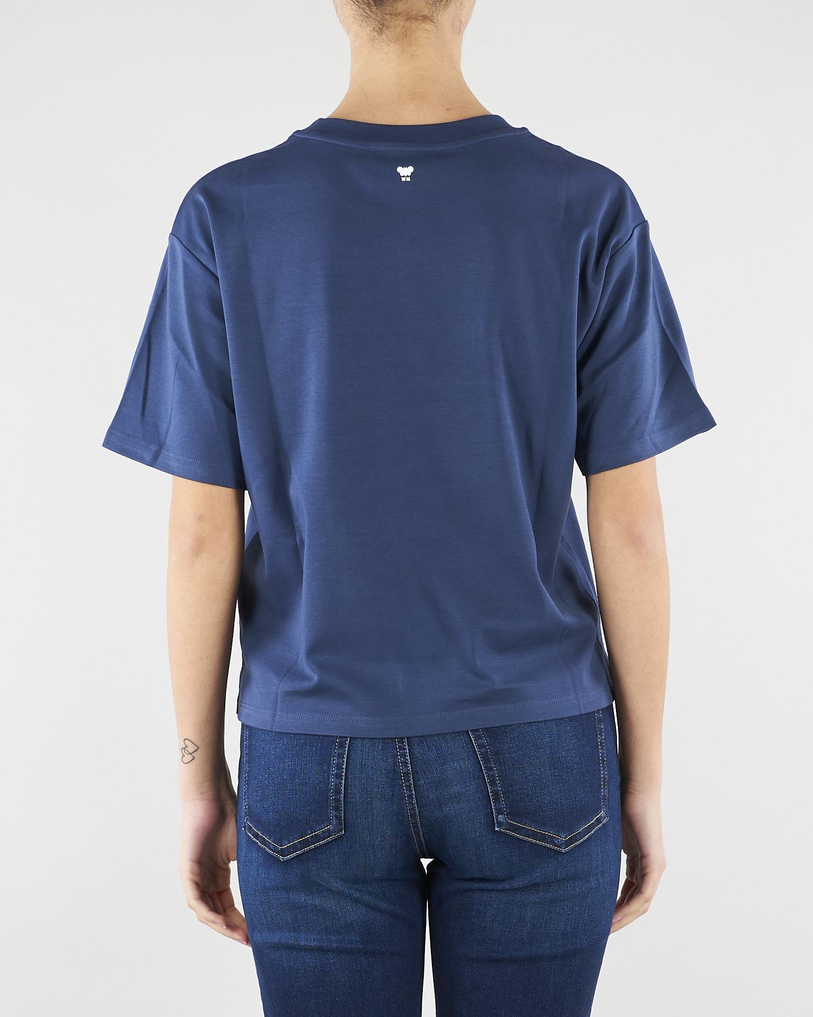 T-shirt Blu in jersey di cotone con stampa WKDSABATO 4 MAX MARA WEEKEND 