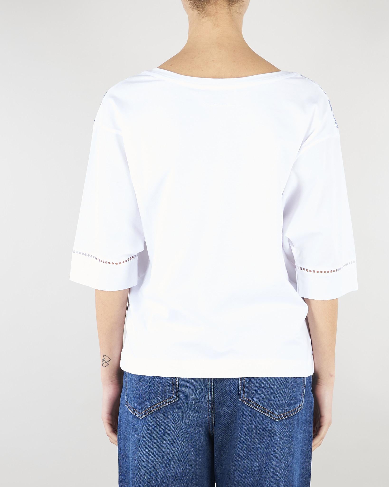 T-shirt Bianco con pizzo ricamato D48EL032EE4 MFA39 ERMANNO BY ERMANNO SCERVINO 