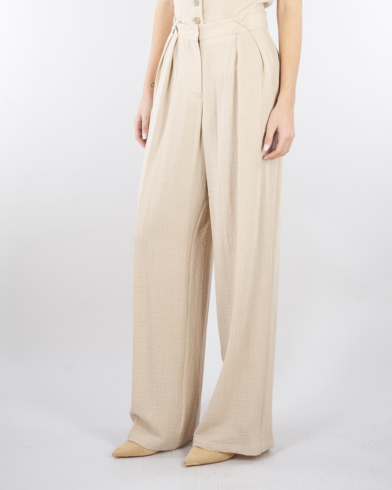 Pantalone Beige wide leg con doppia pences PA00601TVIS0025 V0778 SIMONA CORSELLINI 