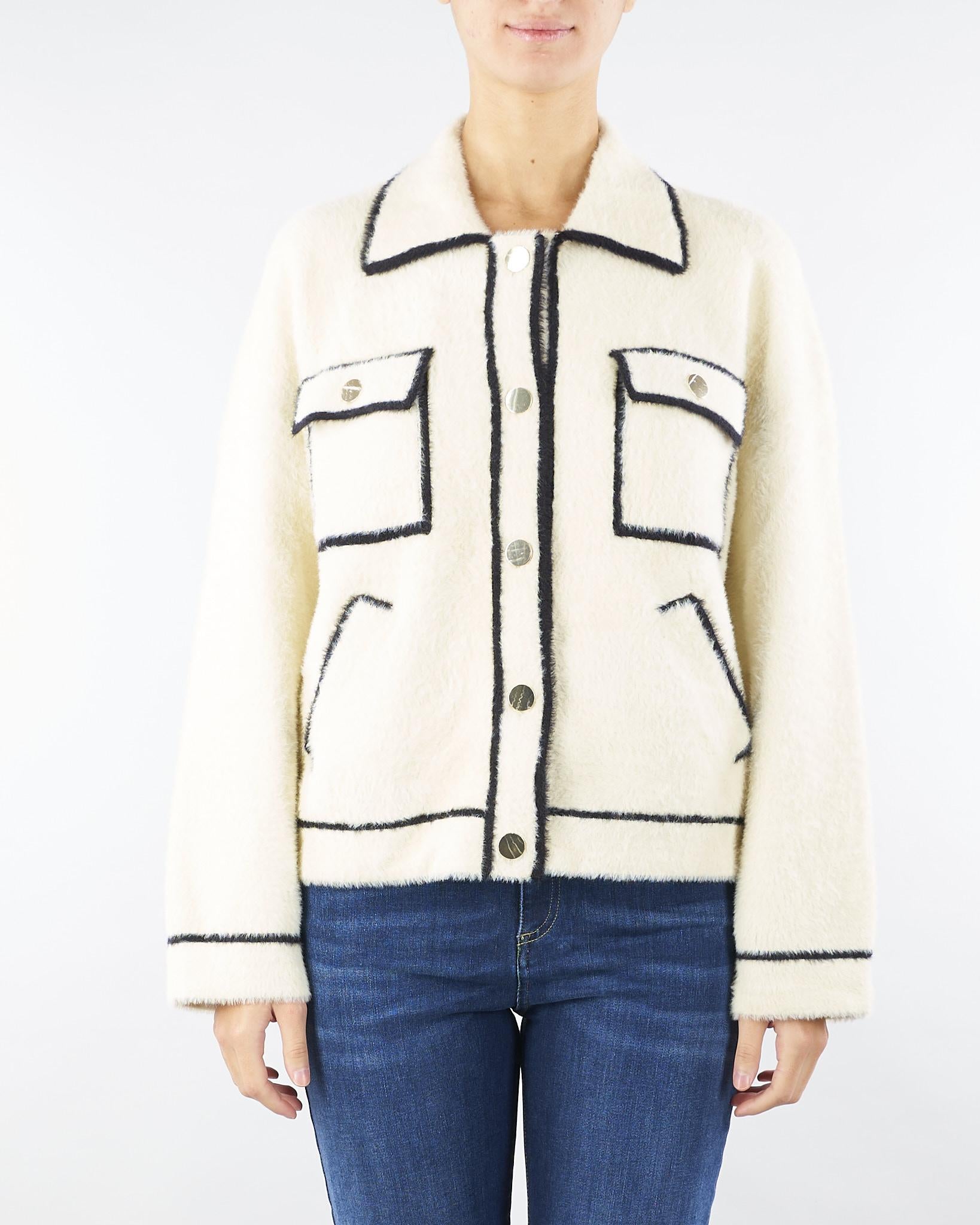 Cardigan Panna Nero con profili a contrasto RI5NT075 1041 ICONA 