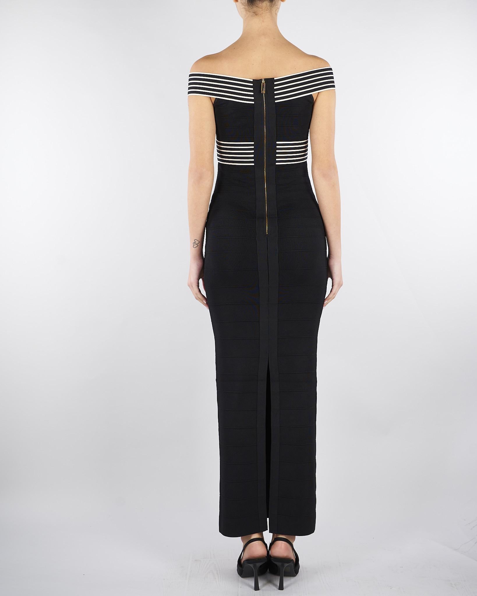 Abito lungo Nero-Burro in maglia con bande a righe AM75S61E2 685 ELISABETTA FRANCHI 