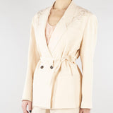 Giacca Over Crema in misto lino con ricamo RA6091T8823 P9545 BLUGIRL 