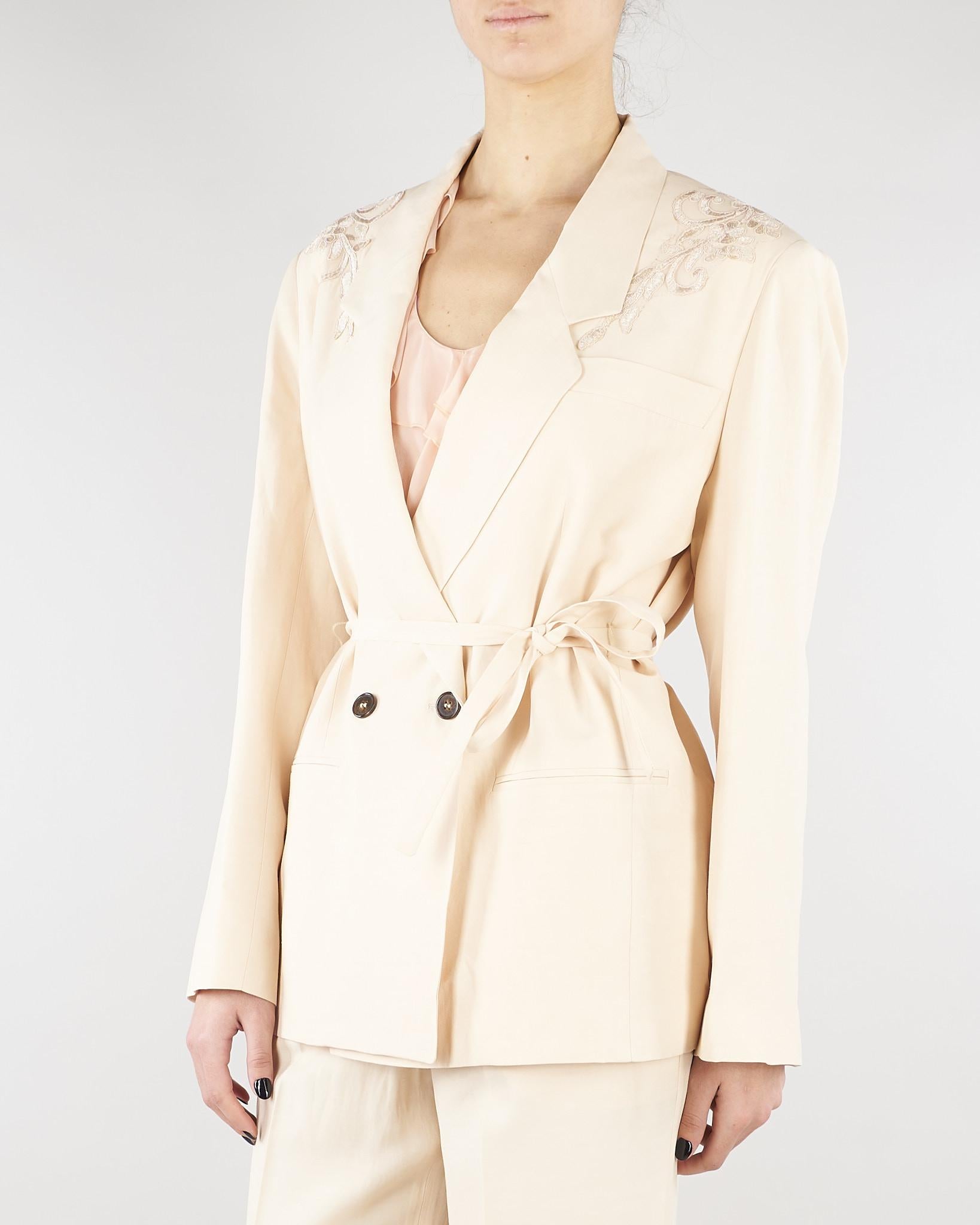 Giacca Over Crema in misto lino con ricamo RA6091T8823 P9545 BLUGIRL 