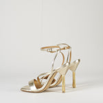 Sandalo Oro in pelle lamè con tacco con frange W395 50 WO MILANO 